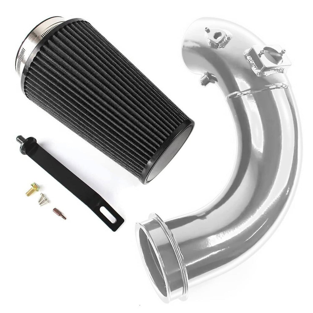 Intake tube kit with black filter element, polished piping, and mounting hardware