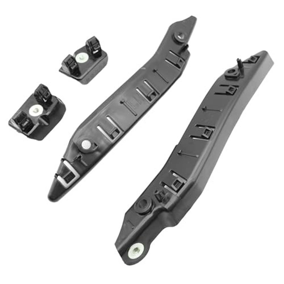 Front bumper bracket retainer set with long dark gray side brackets and two mounting clips