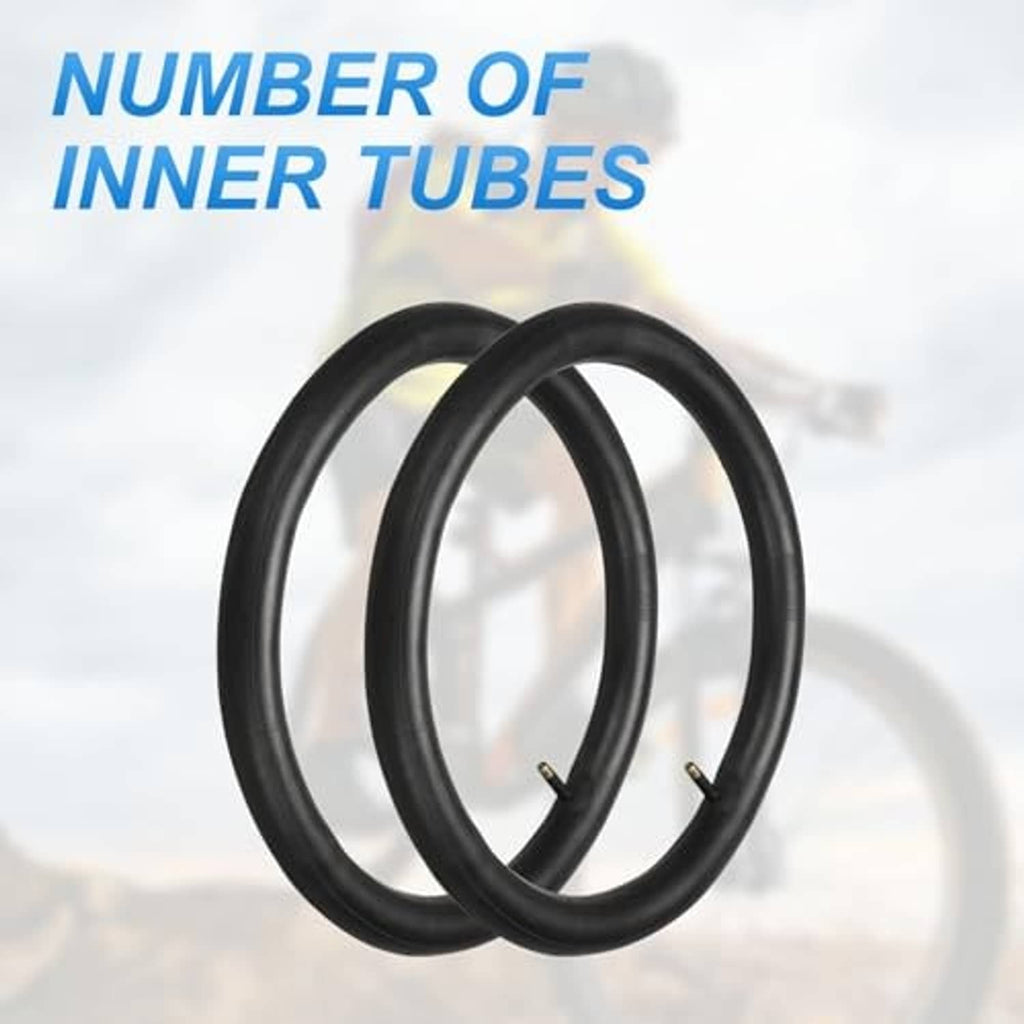 Two black rubber bicycle inner tubes with standard valve stems