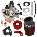 Air filter adapter jet kit set with carburetor, red cone filter, gaskets, and screws