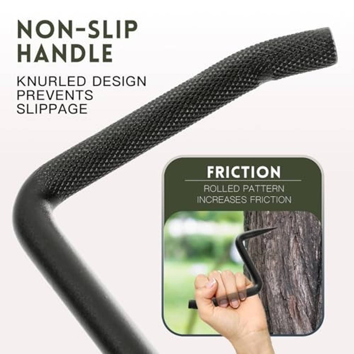 Black knurled non-slip handle for screw-in tree step