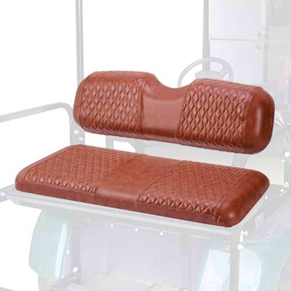 Brown diamond-pattern PU rear seat cover set, padded backrest and seat cushion