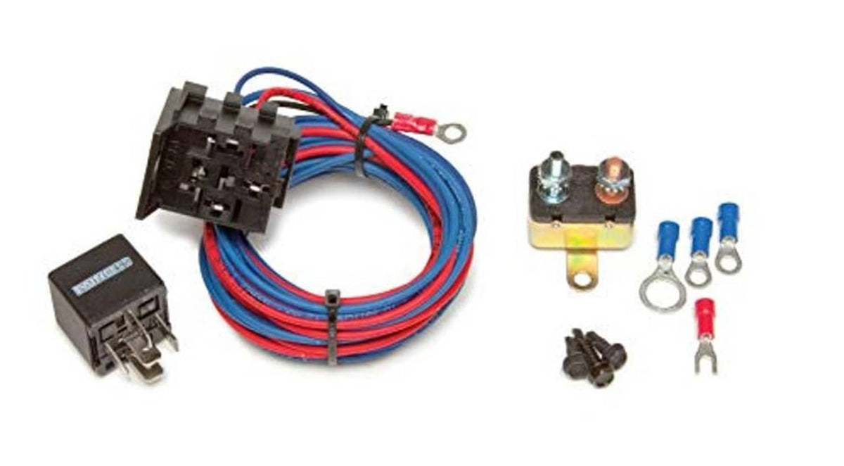 Electric water pump relay kit with relay sockets, wiring harness, bracket and blue spade terminals