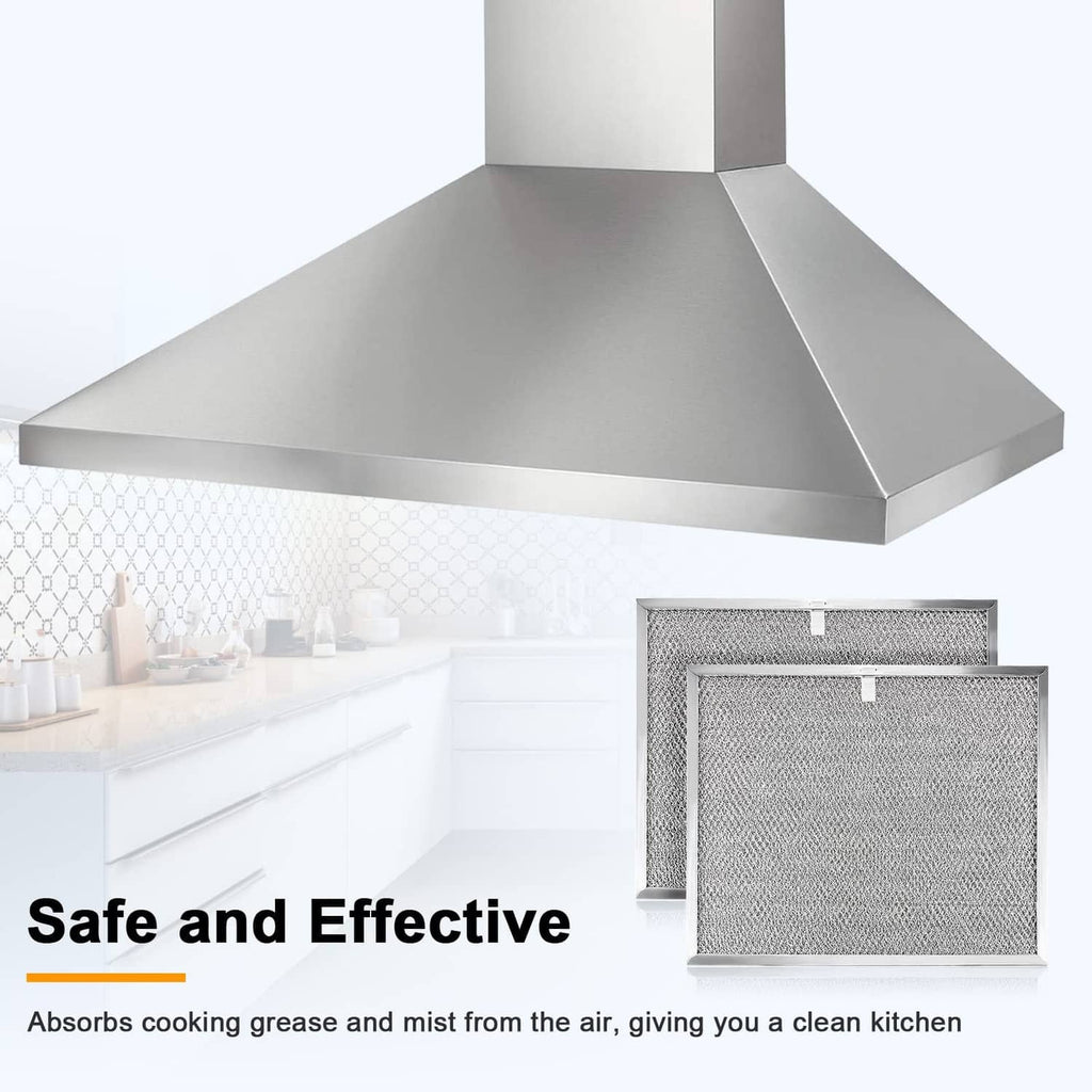 Stainless range hood with inserted silver mesh grease filter