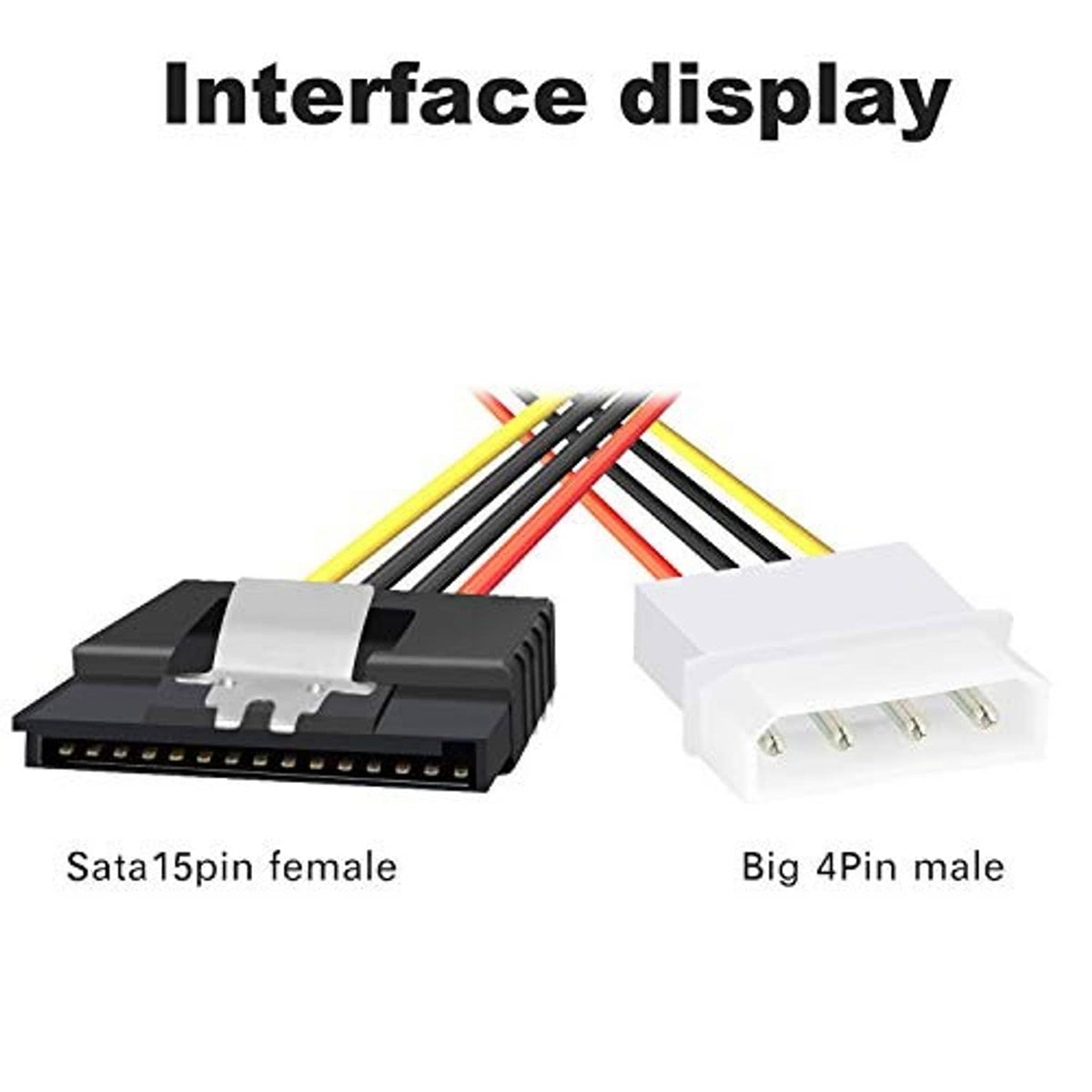Molex 4-pin male to SATA 15-pin female power connectors on a single cable