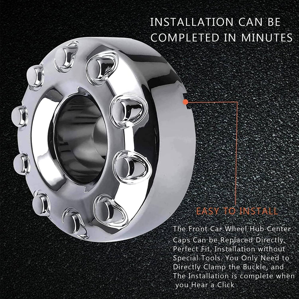Chrome 10-lug wheel center hub cap with installation and easy-fit design