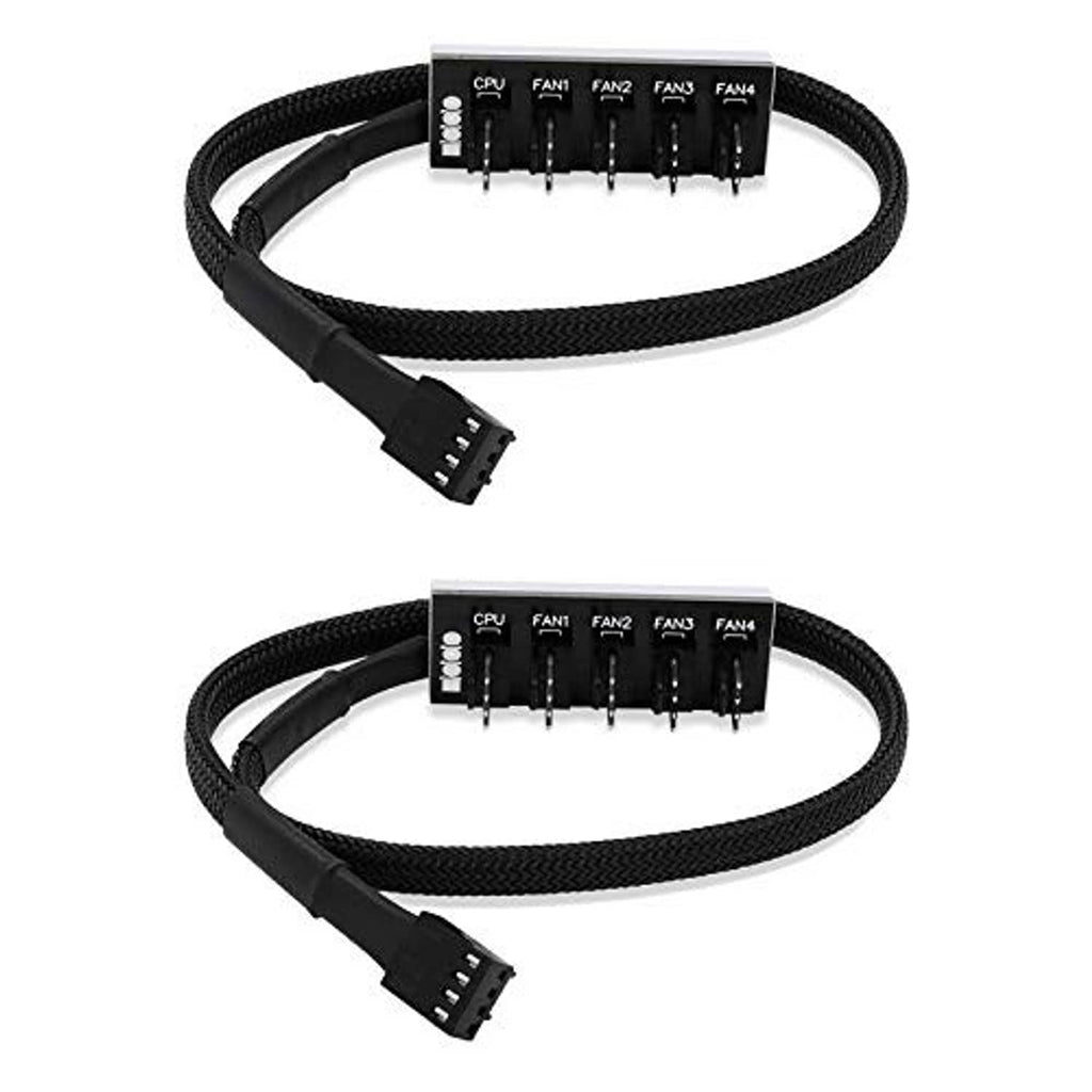 Black braided 5-way fan splitter cable set with 4-pin CPU and FAN headers
