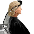 Hair washing hair funnel with black elastic edge and clear plastic visor for scalp