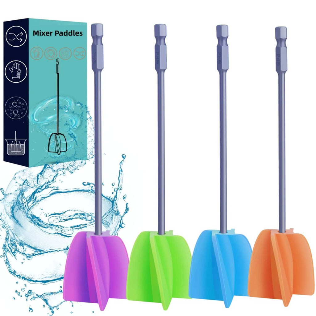 Silicone resin mixing paddles set with four colored blades and long stems
