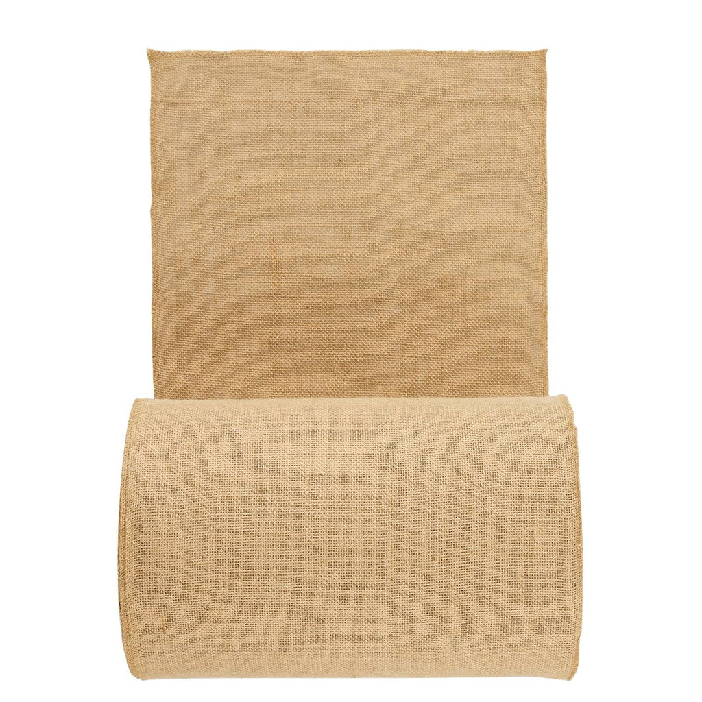 Stacked natural burlap fabric squares, folded roll piece