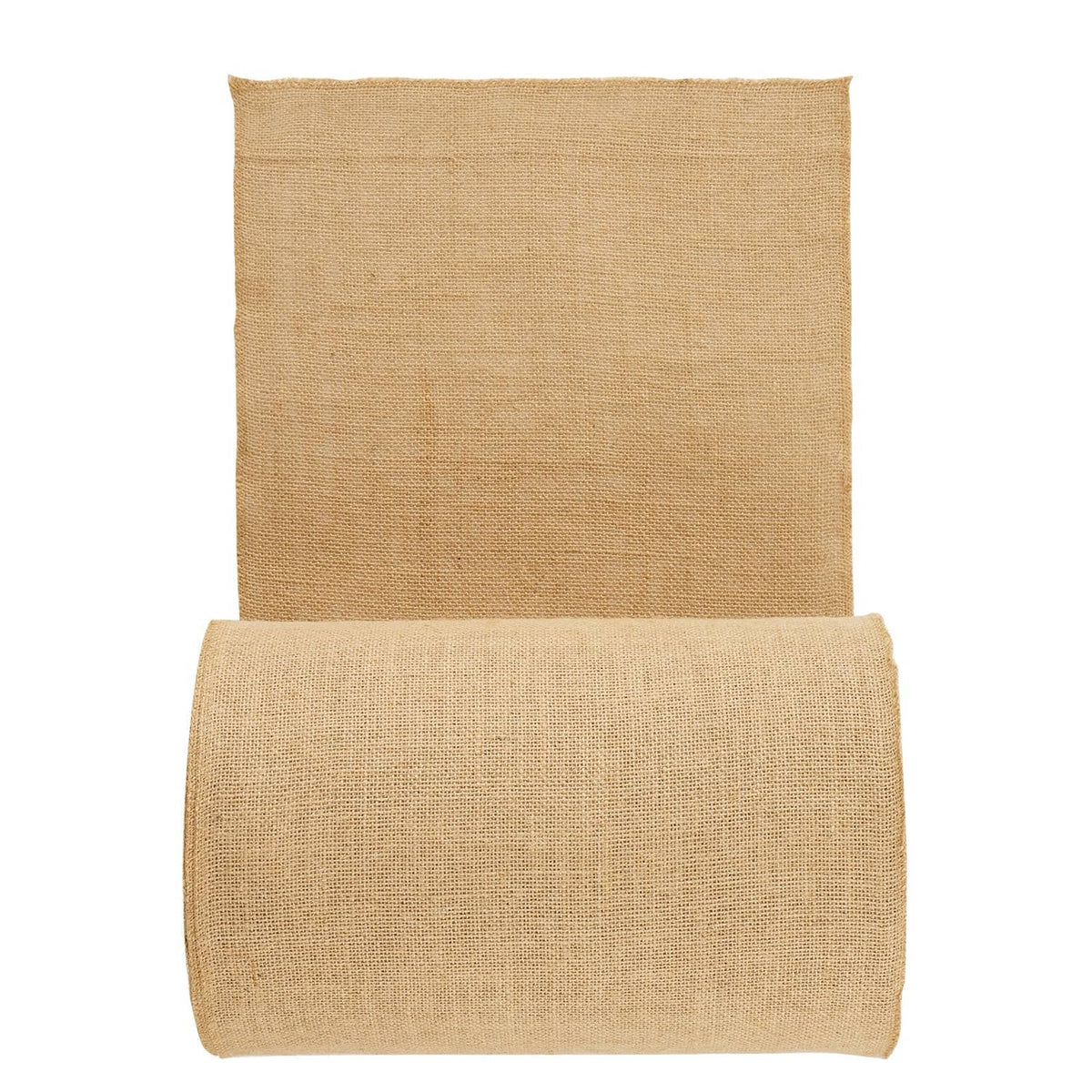 Stacked natural burlap fabric squares, folded roll piece