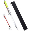 39-inch sand spike boat anchor with neon green handle, silver pole, black cover.