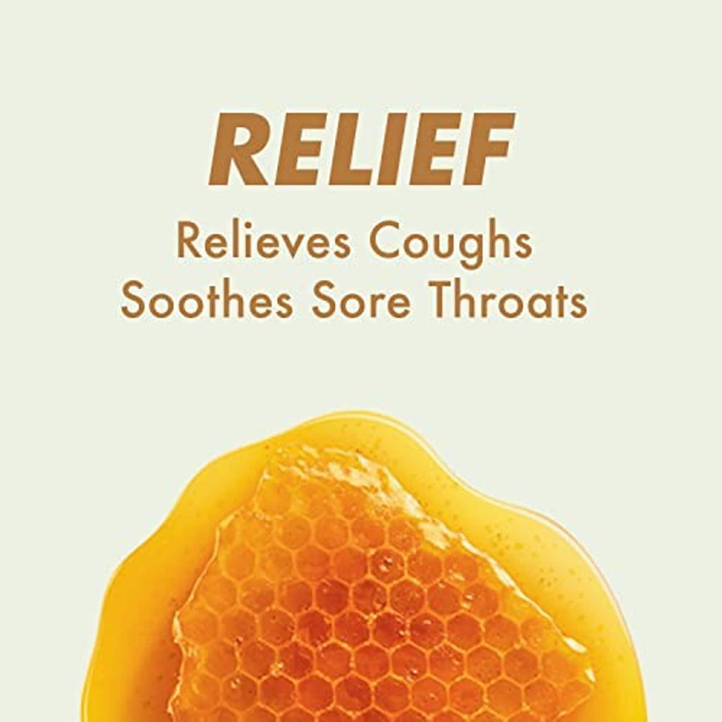 Honey lemon cough drop with honeycomb texture, shown with “Relief” text