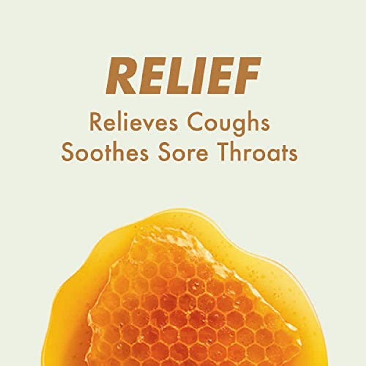 Honey lemon cough drop with honeycomb texture, shown with “Relief” text