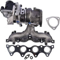 Turbocharger and exhaust manifold assembly with mounting flange and gasket set, dark gray
