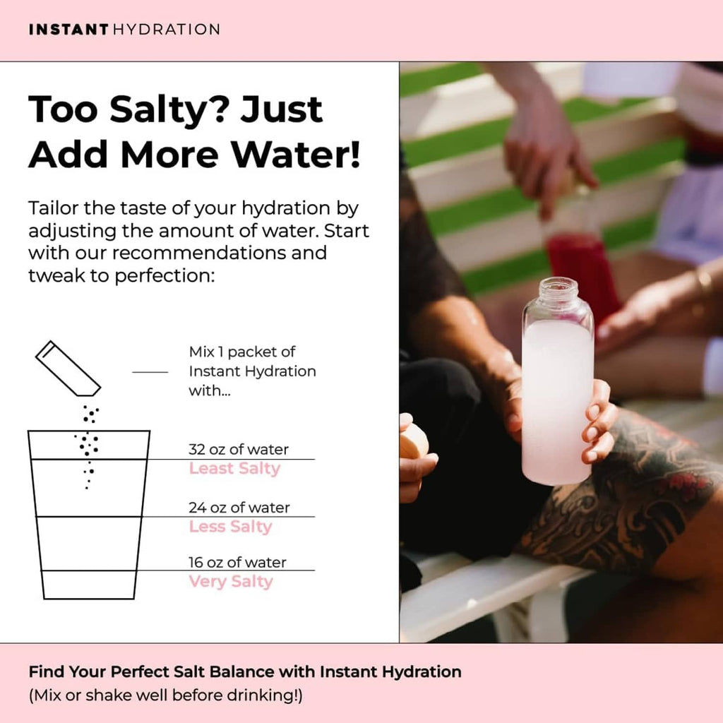 Watermelon electrolyte drink mix packet and bottle, Instant Hydration, pink.