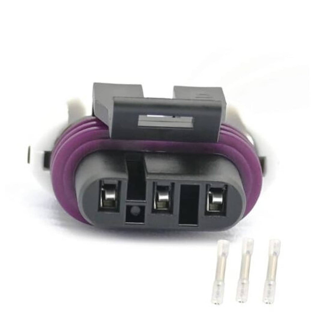 Engine crankshaft sensor connector, purple wire seal with 4-pin socket and terminals