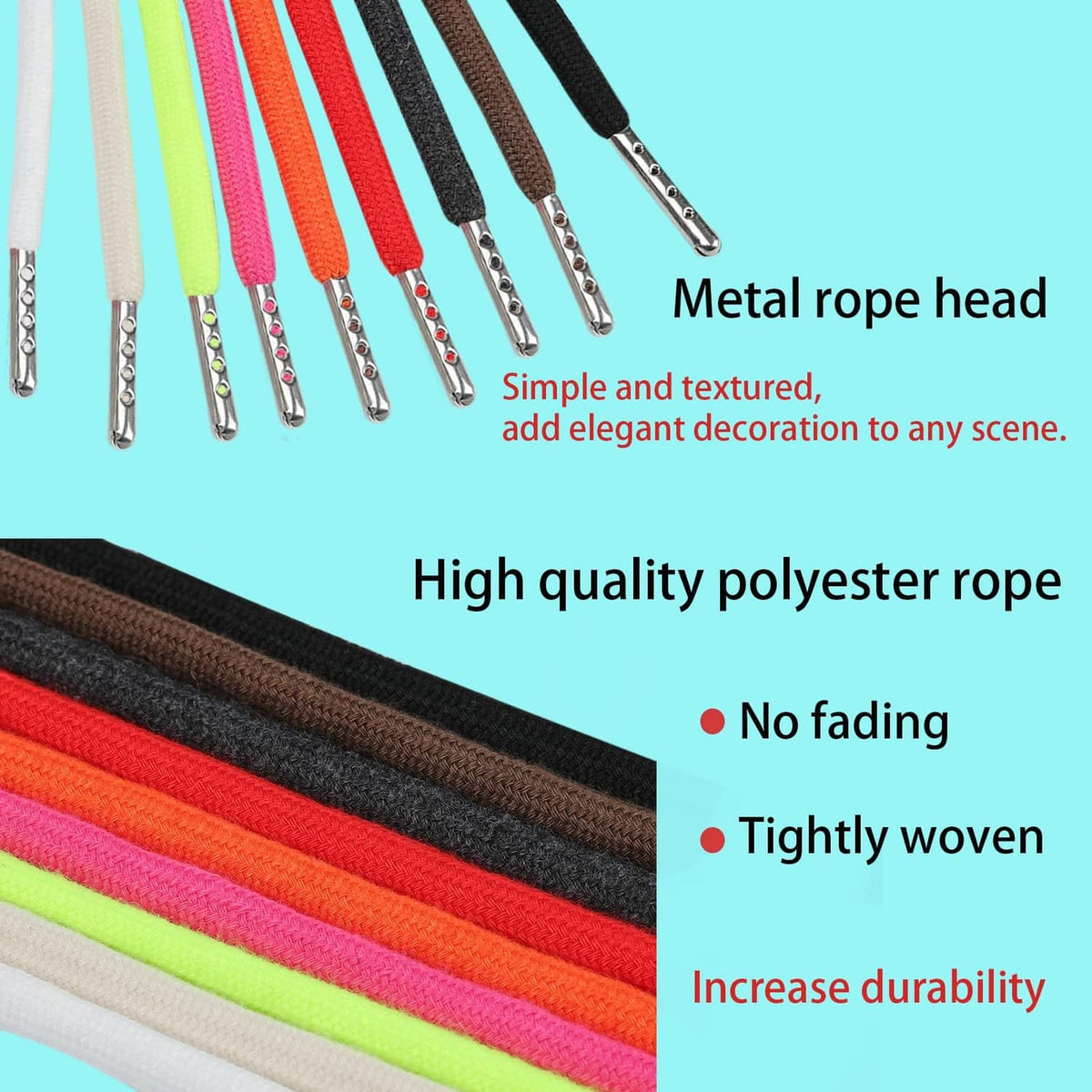 Assorted color drawstring cords with metal aglet tips for replacement