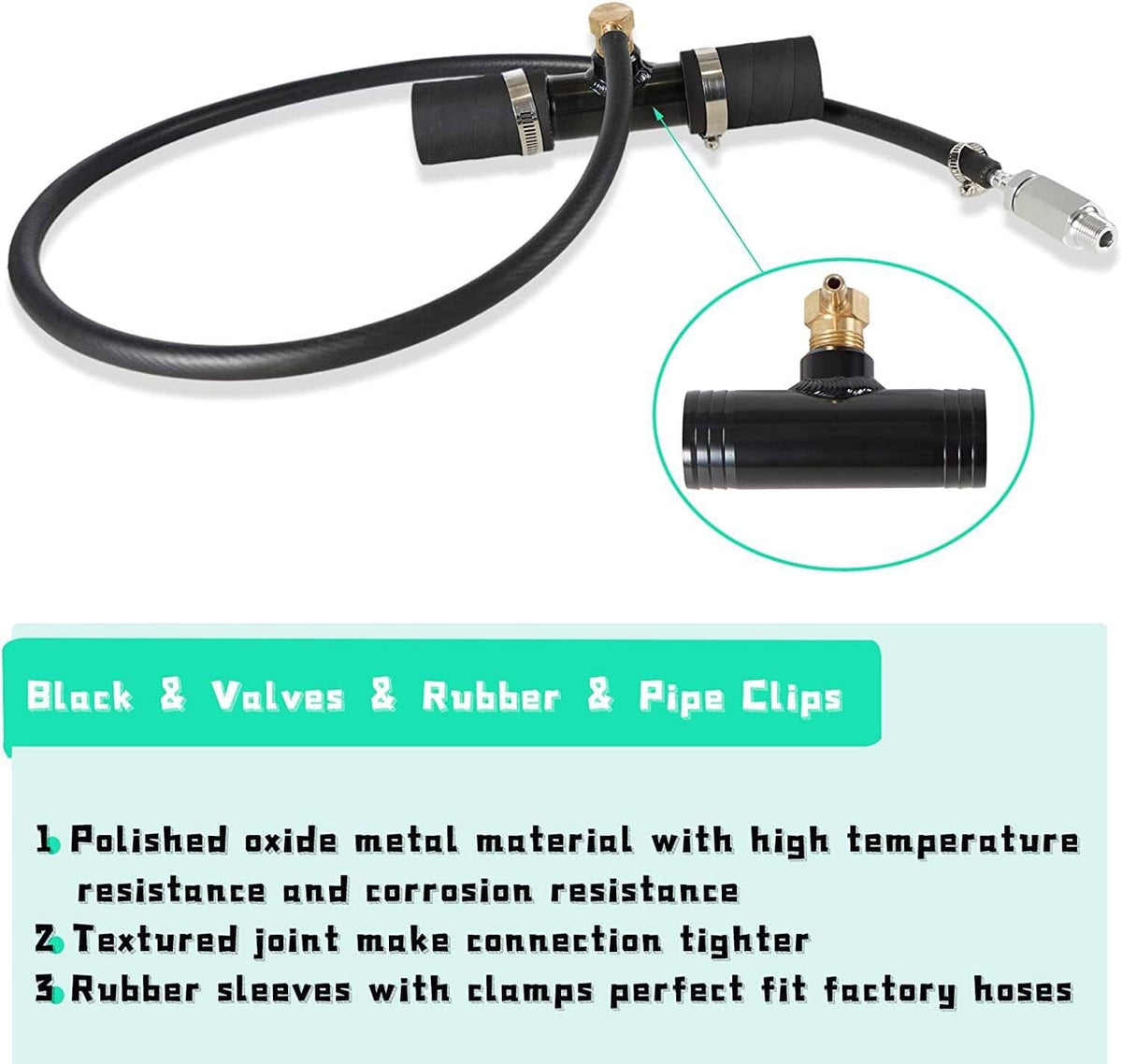 Black rubber hose assembly with brass valve and metal connectors for diesel auxiliary tank