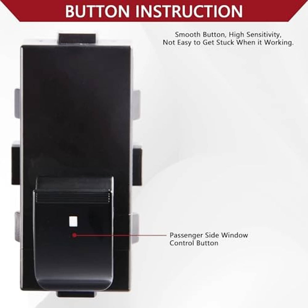 Black passenger-side power window control switch with smooth button