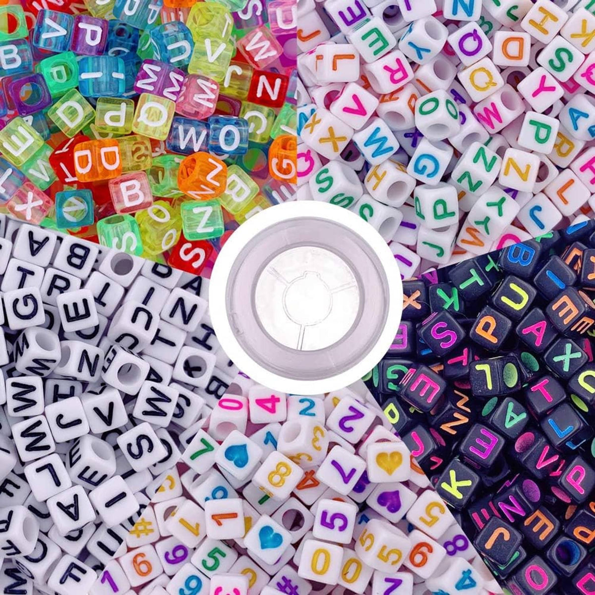 Colorful acrylic alphabet cube beads filling the container