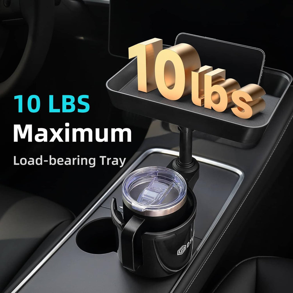 Black load-bearing car cup holder tray with circular coaster insert