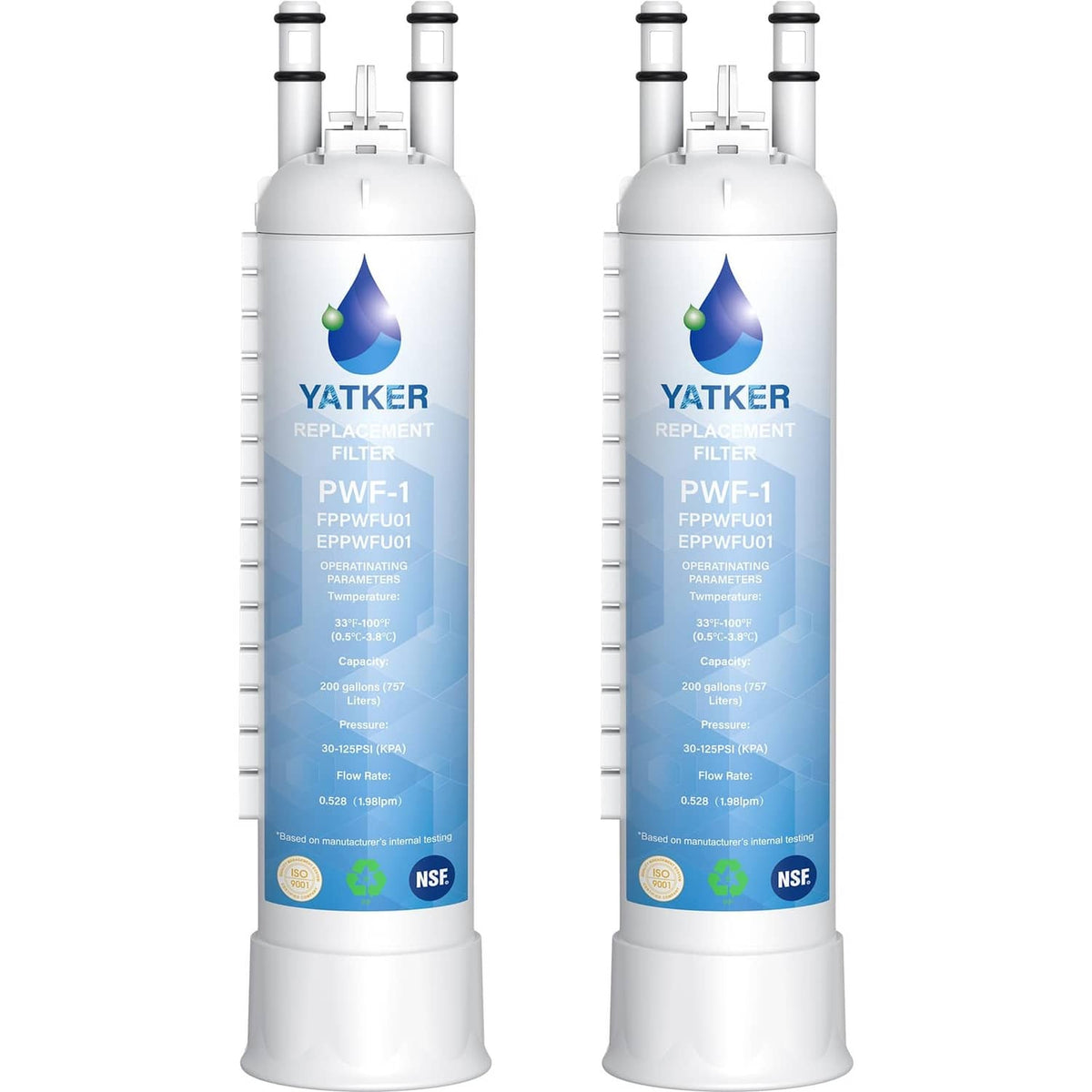 White YATKER replacement water filter cartridges, 2-pack with tall housing