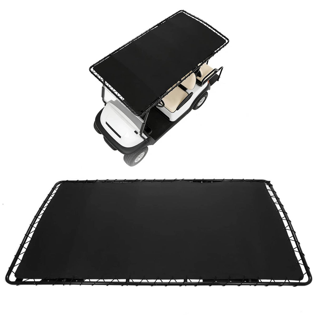 Golf cart roof sun top kit with black panel and corner supports