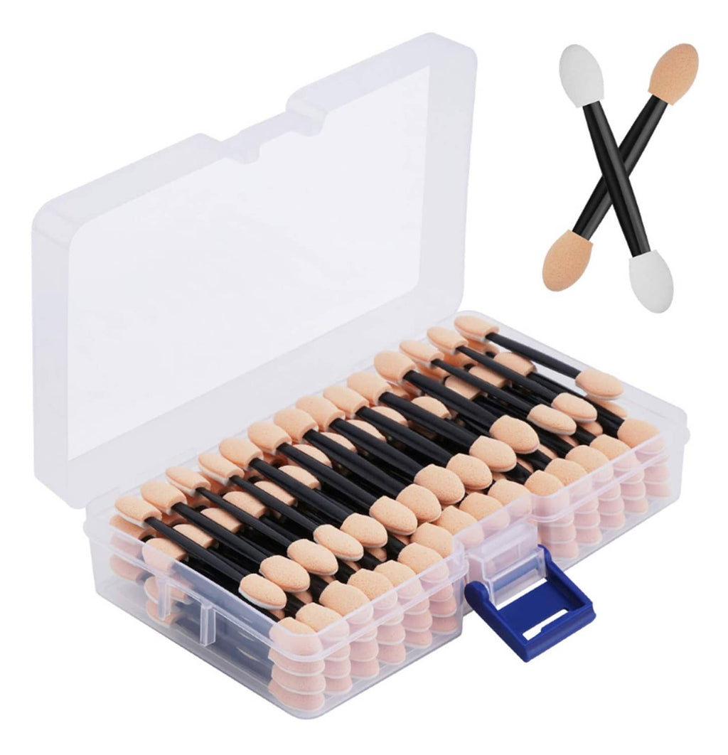 Disposable dual-sided eyeshadow sponge applicators in a clear case, dual tip sponges