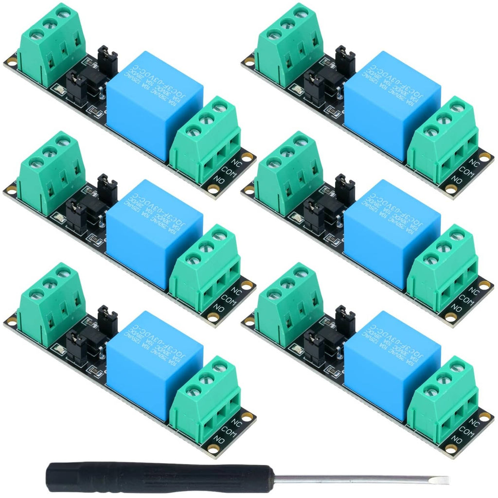 Set of compact 3.3V relay modules with blue relay and green terminal blocks