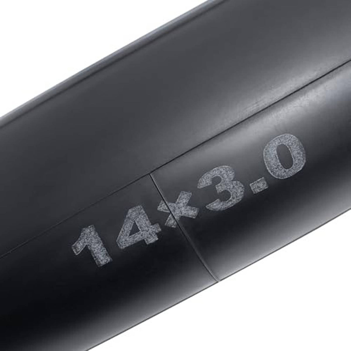 Black 14x3.0 inner tube with embossed size marking