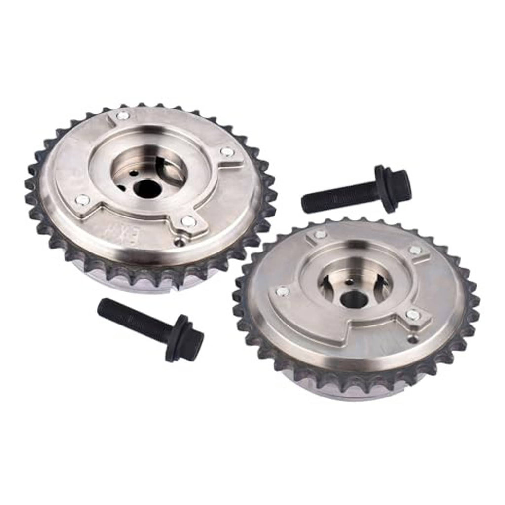 Metal VVT camshaft sprockets, two toothed gears with center holes and bolts
