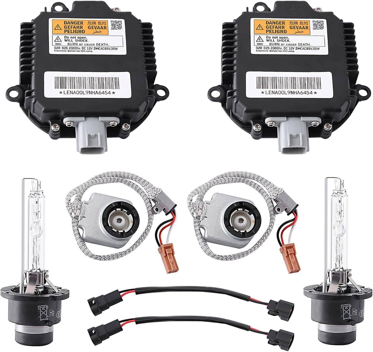 Complete HID ballast and bulb kit with two modules, two bulbs, and cables