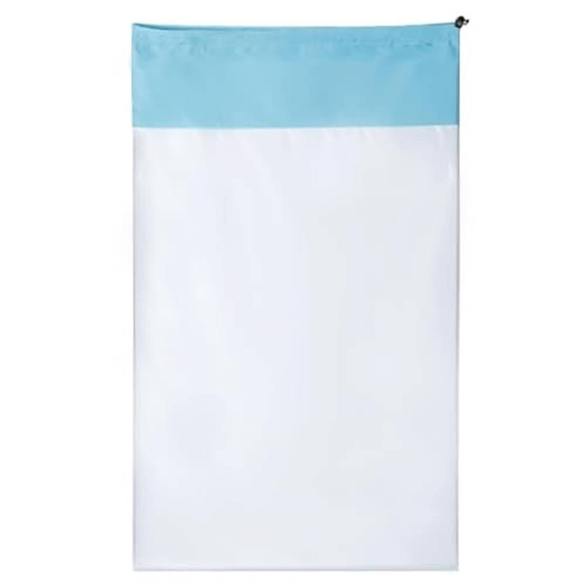 Pool replacement bag, front view: white mesh with light-blue top band and tie cord