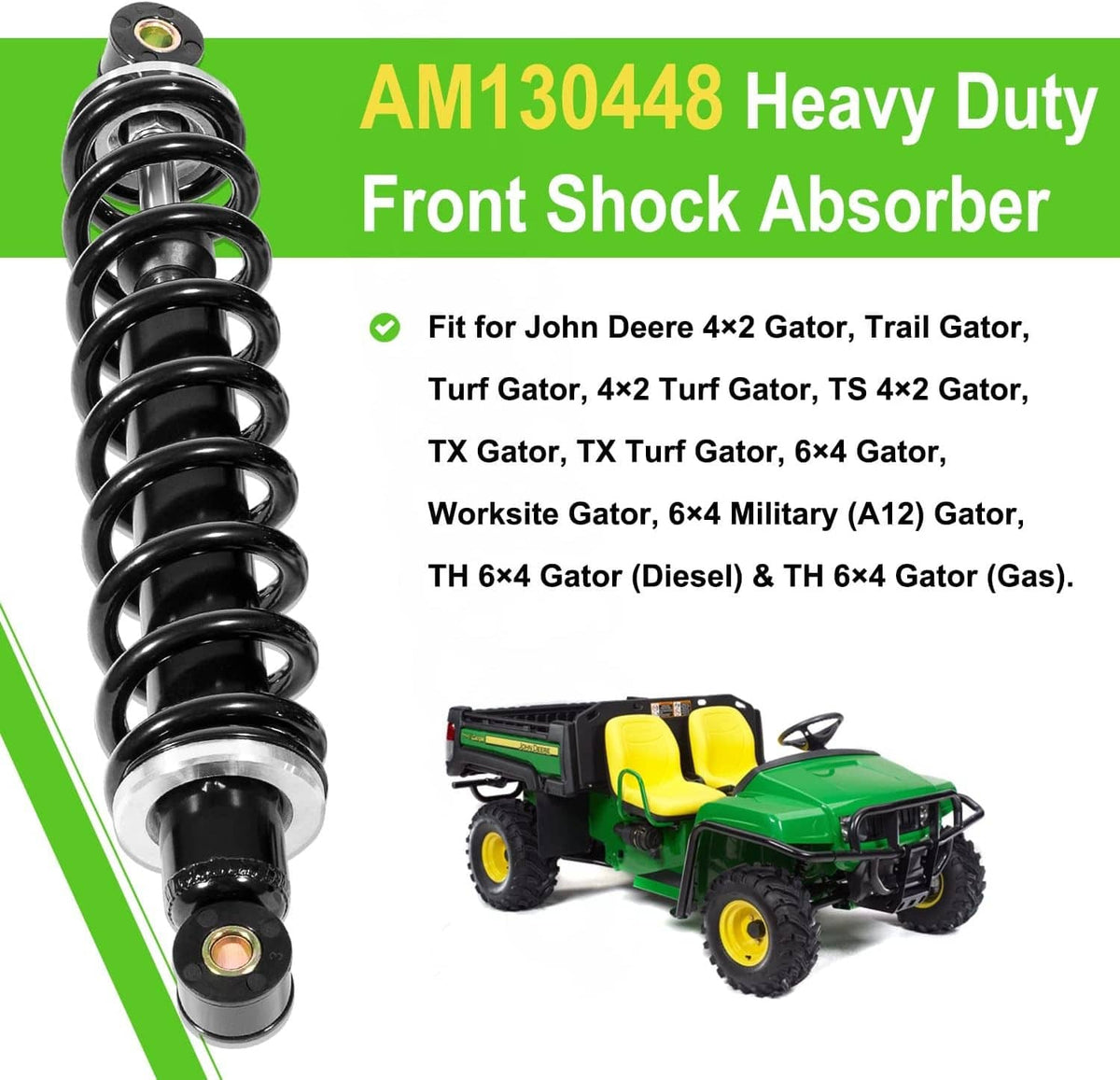 Heavy-duty front shock absorber with black coil spring and eyelet mount