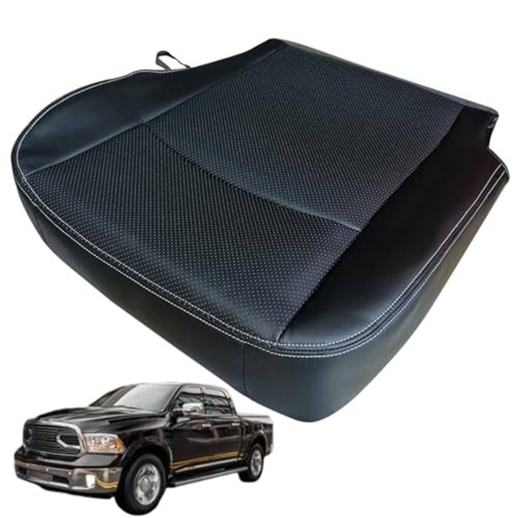 Black artificial leather front seat bottom cover with textured top and visible side loop handle