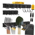 64-inch garage wall tool organizer rack with black hooks and accessory holders