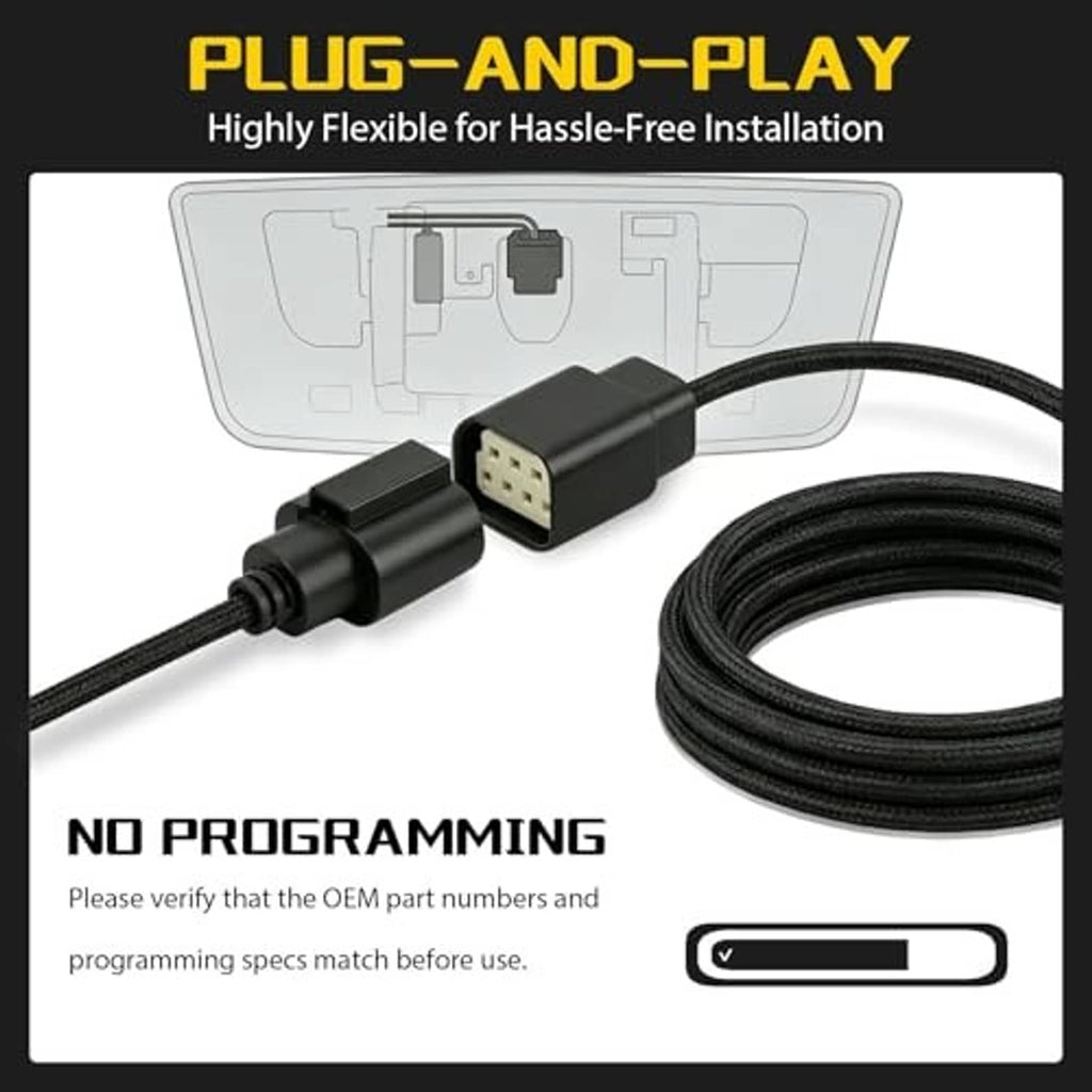 Plug-and-play backup camera connector cable with multi-pin plug and coiled wiring