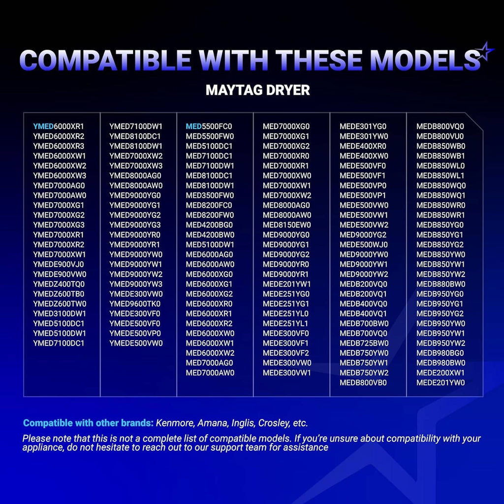Compatible dryer thermal cut-off fuse kit model list panel