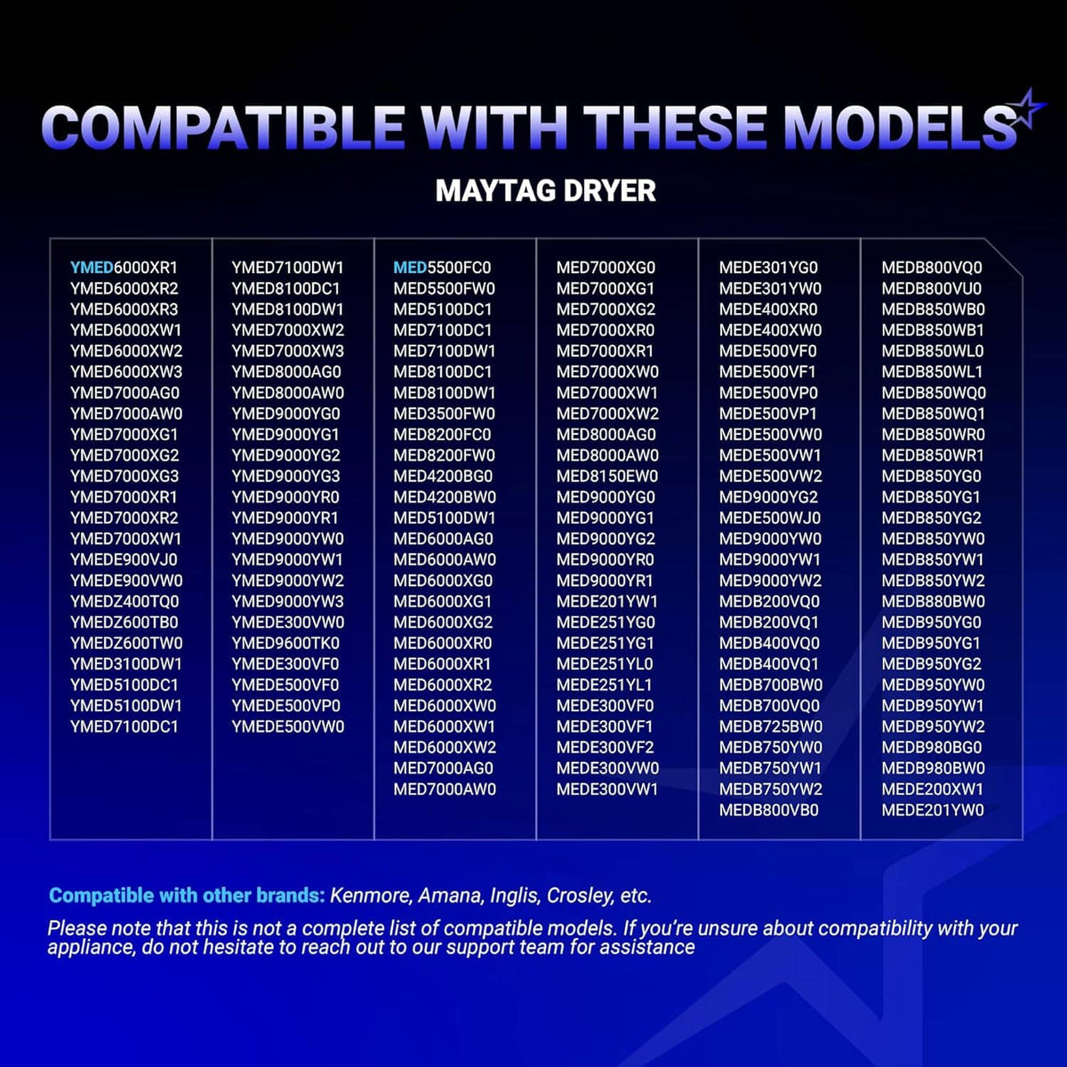 Compatible dryer thermal cut-off fuse kit model list panel