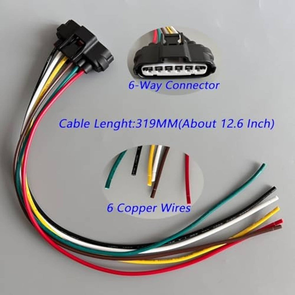 6-way throttle sensor wire harness with black 6-pin connector and multicolored copper wires