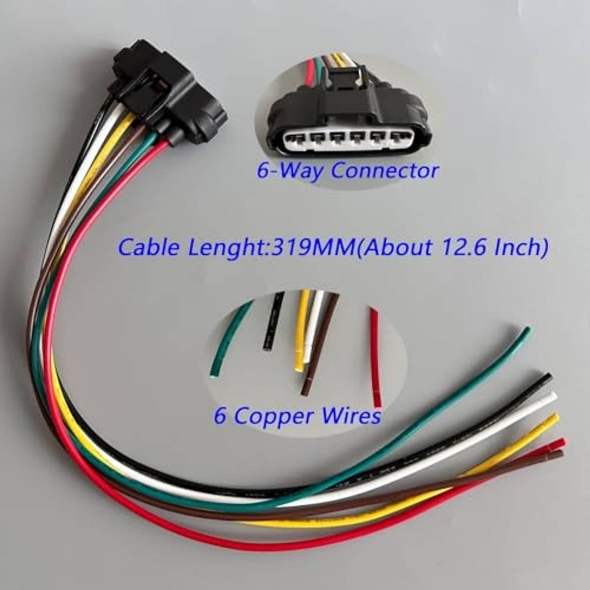 6-way throttle sensor wire harness with black 6-pin connector and multicolored copper wires