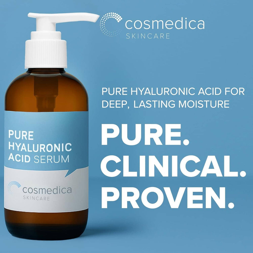 Hyaluronic acid serum bottle with white pump, amber glass