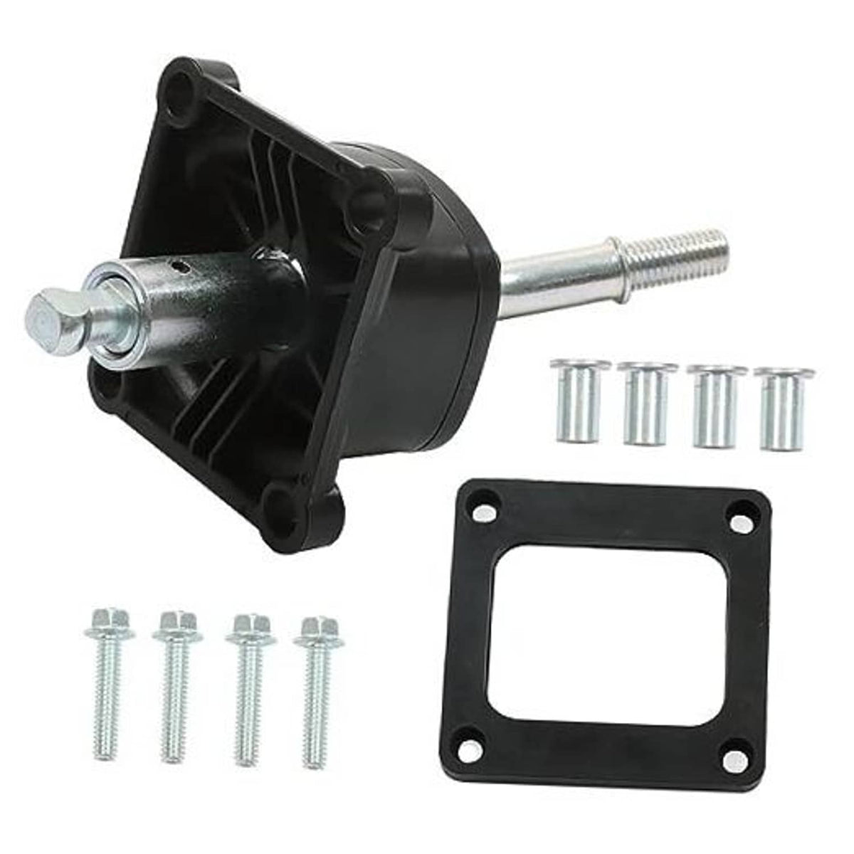 Manual transmission shifter kit with black body, silver lever, gasket and mounting hardware