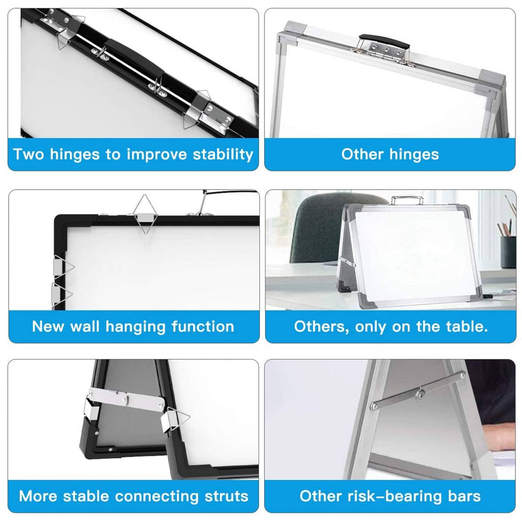 Foldable dry erase whiteboard hardware detail: hinges and connecting struts