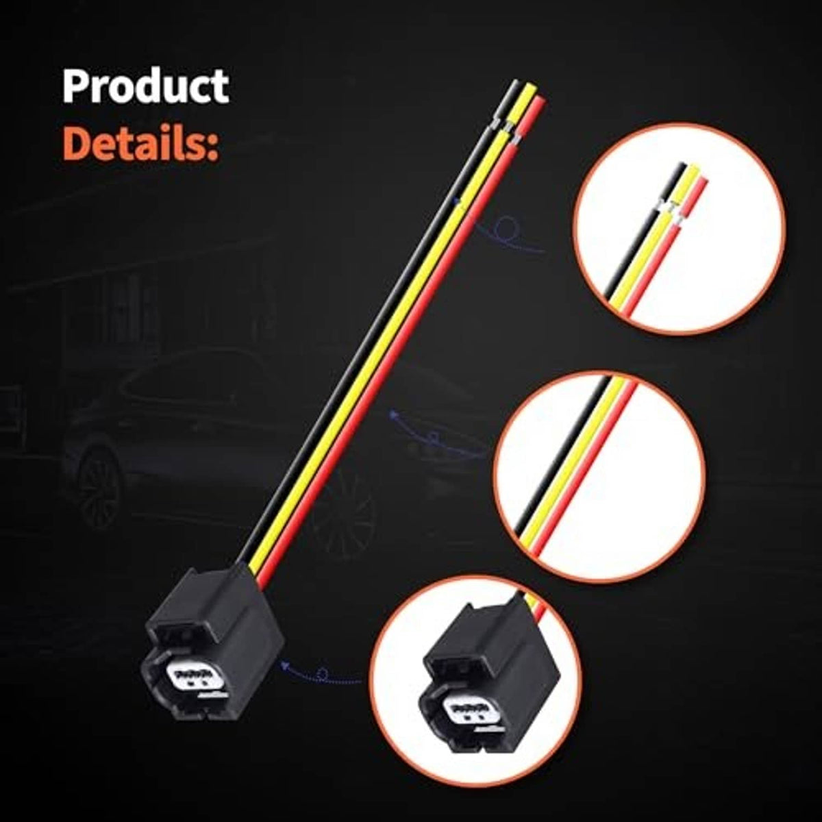 Battery charging sensor pigtail harness with long three-wire leads and connector ends