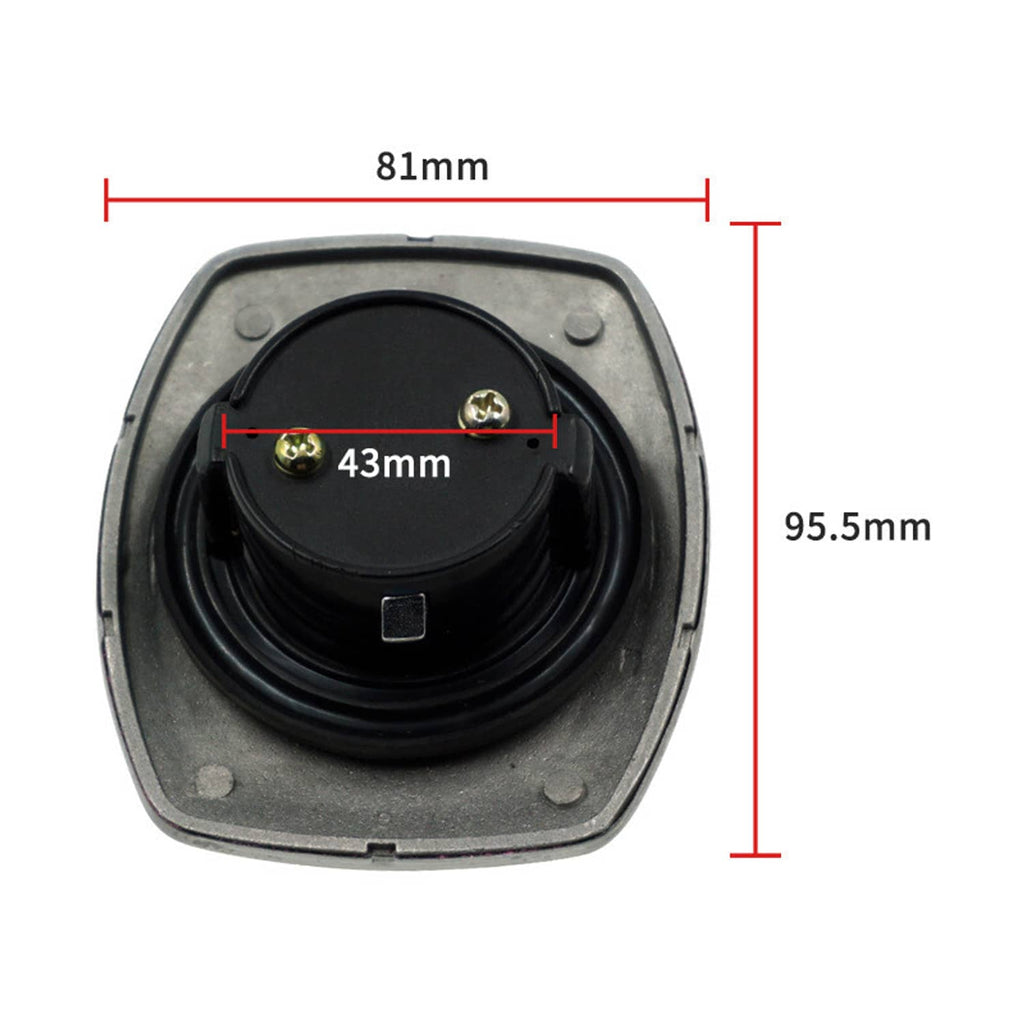 Fuel tank cap underside with black gasket and mounting plate, 81mm x 95.5mm
