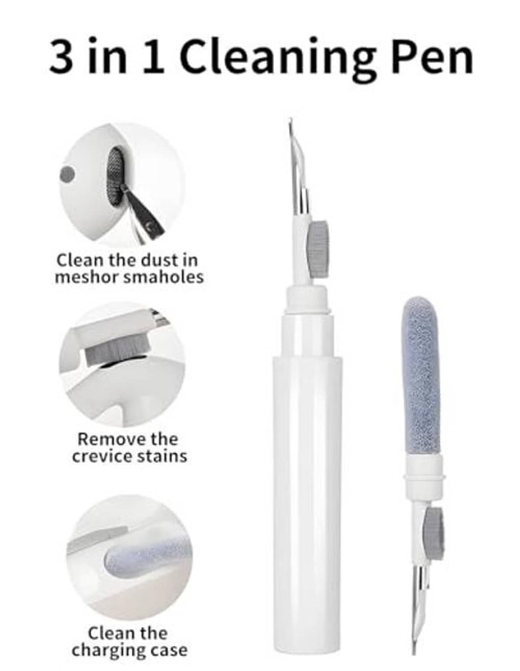 3-in-1 cleaning pen with brush and tool set for earbud case