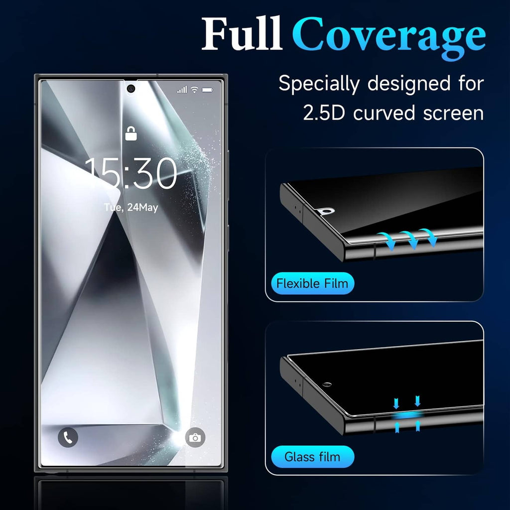 Full-coverage 2.5D curved screen protector for Galaxy S24 Ultra, black