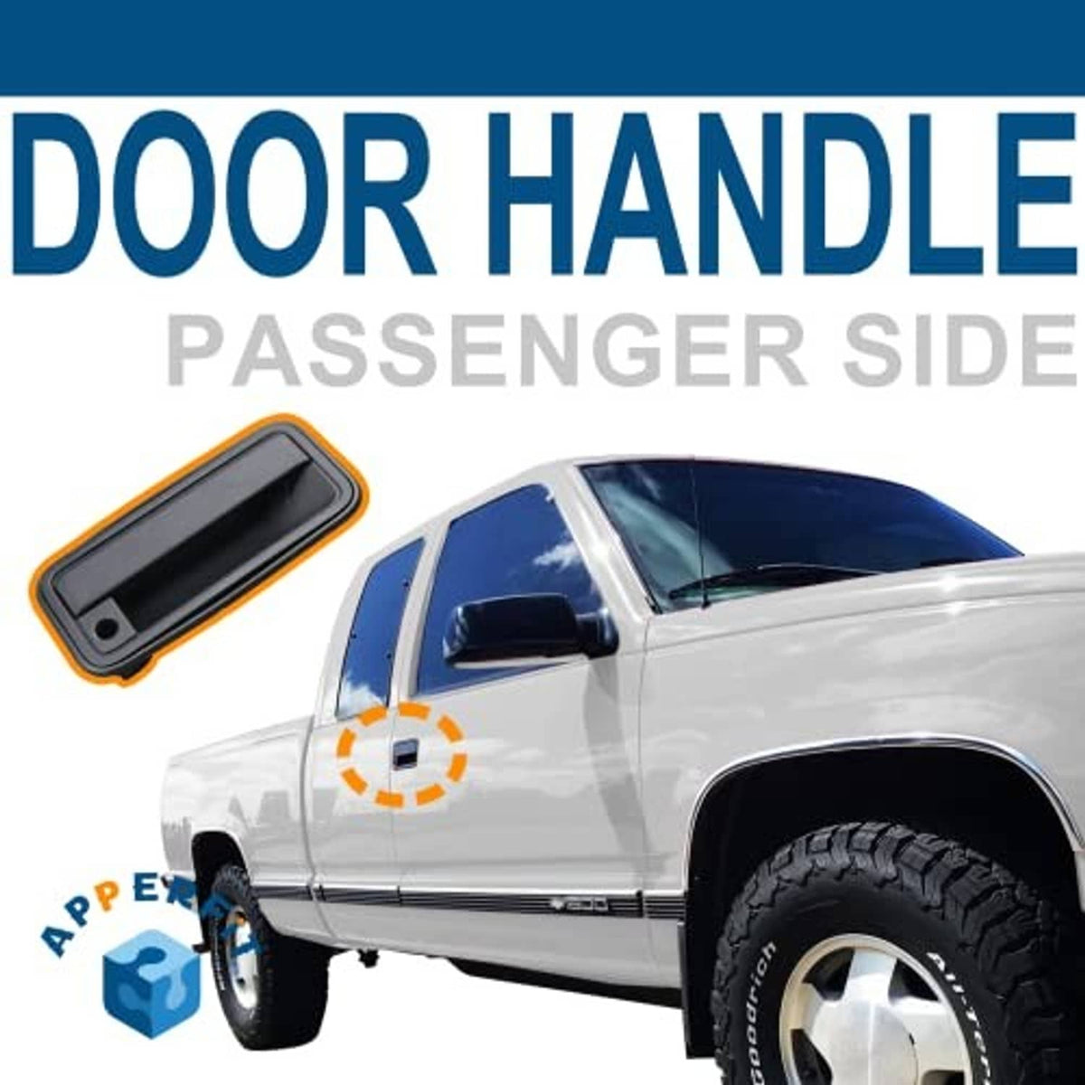 Black passenger-side exterior door handle with metal spring linkage